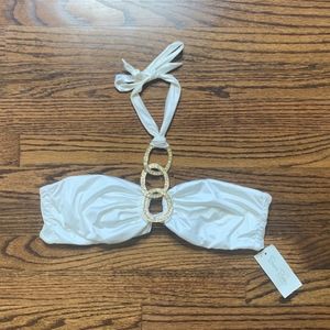 Beach Bunny Swimwear White Bandeau Gold Rings Sz L